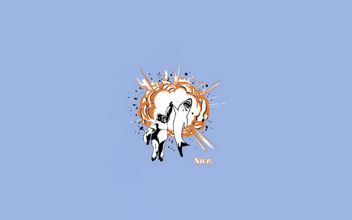 Gorilla fighting a shark with an explosion behind them