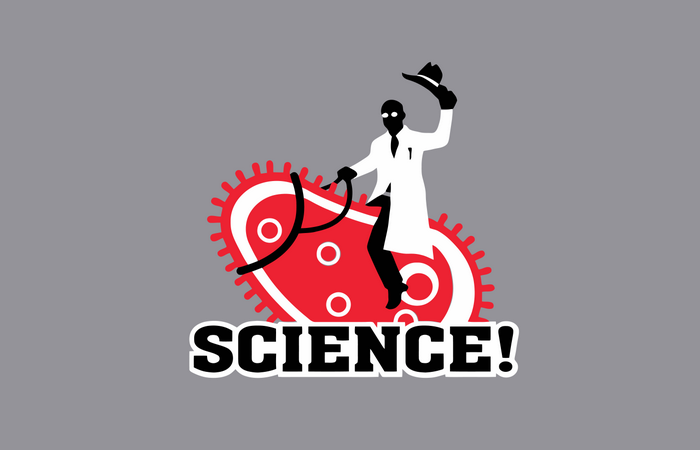 Scientist riding a virus with "SCIENCE!" text