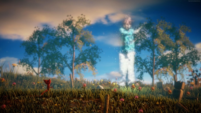 Yarny from Unravel in a magical field