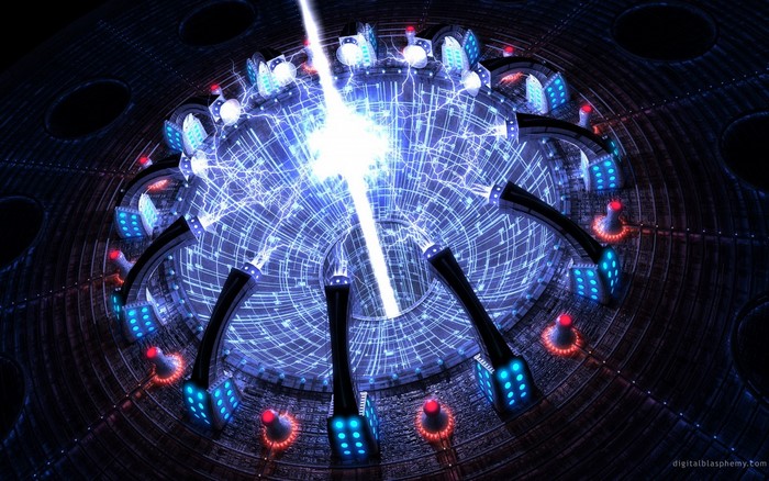 Abstract futuristic energy core with blue lights