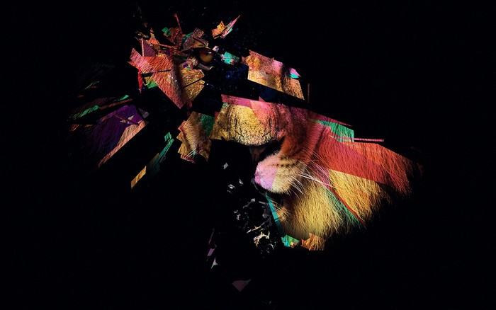 Abstract Lion Face with Colorful Geometric Fragments