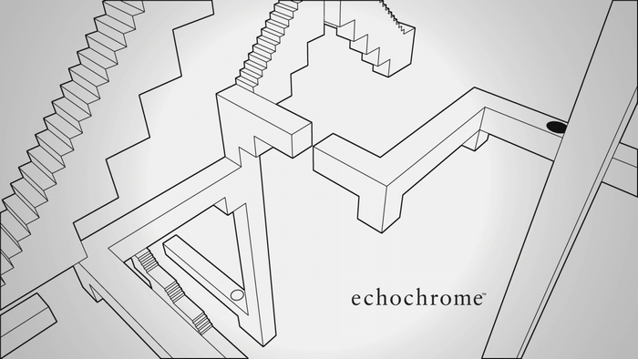 Echocrome game logo with optical illusion architecture