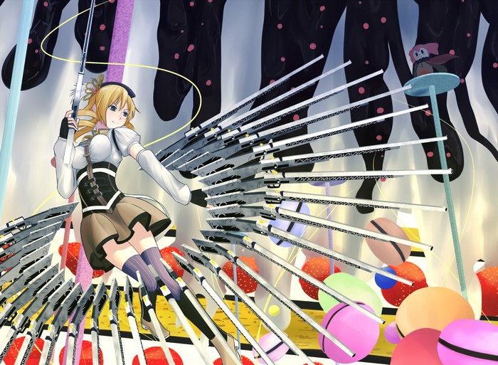 Tomoe Mami from Mahou Shoujo Madoka Magica with guns