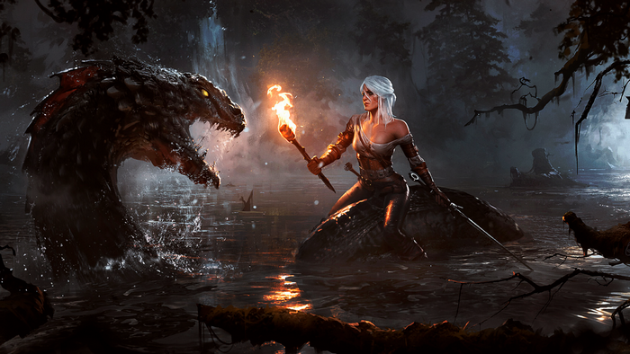 Ciri fighting a monster in The Witcher 3