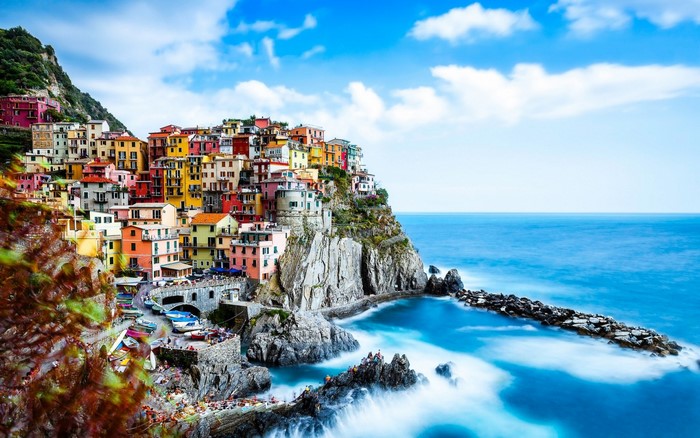 Colorful village on a cliff overlooking the sea
