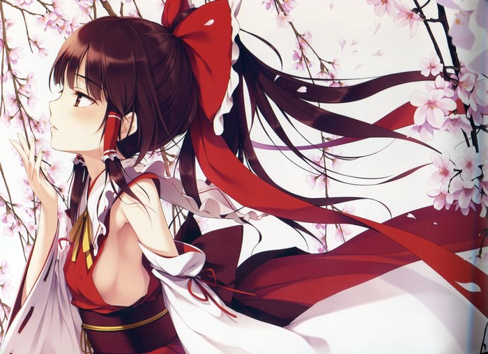 Reimu Hakurei from Touhou Project with cherry blossoms