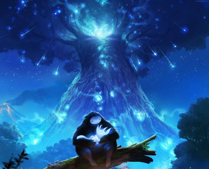 Ori and the Blind Forest characters under a glowing tree