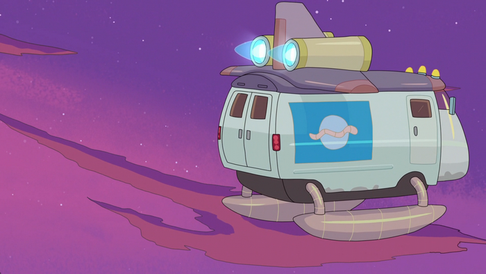 Rick and Morty spaceship van in space