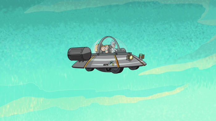 Rick and Morty flying in their spaceship
