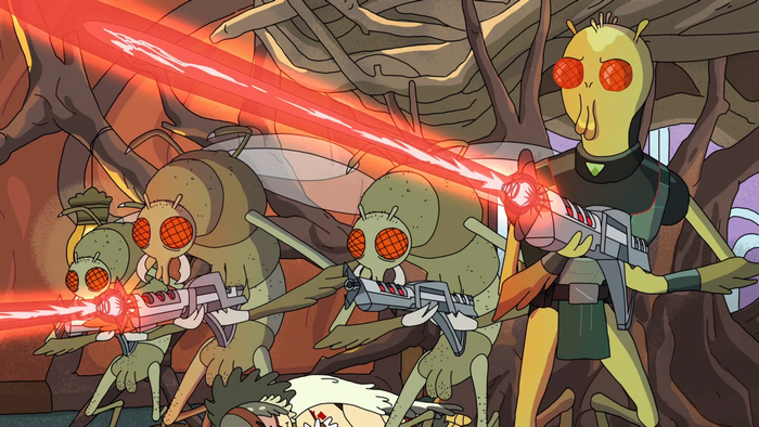 Rick and Morty: Insectoid aliens firing lasers