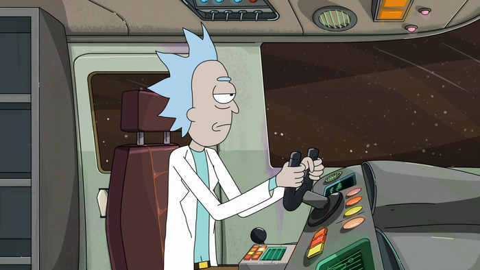Rick Sanchez from Rick and Morty piloting a spaceship