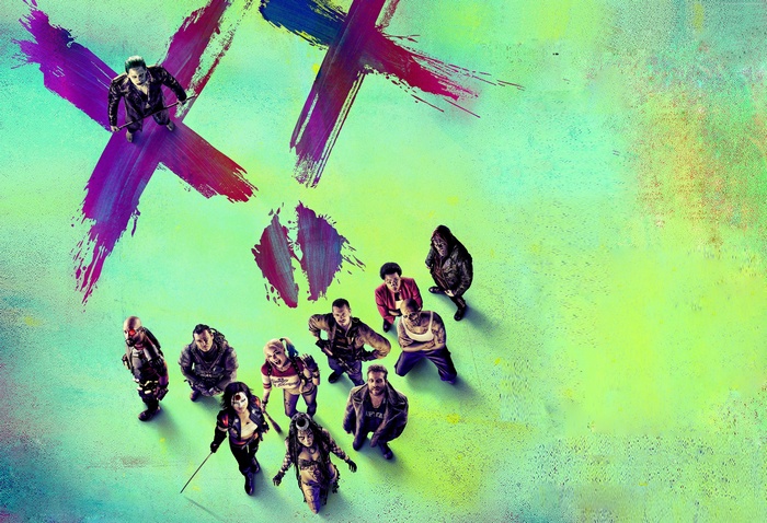 Suicide Squad characters on a painted background