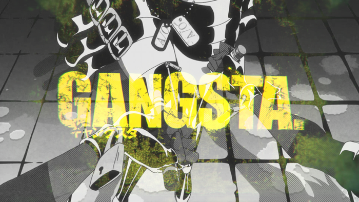 Gangsta anime title card with character art