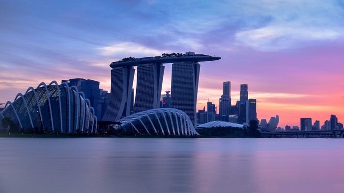 Singapore skyline with Marina Bay Sands at sunset
