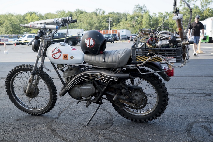 Ghostbusters Ecto-2 motorcycle with proton pack