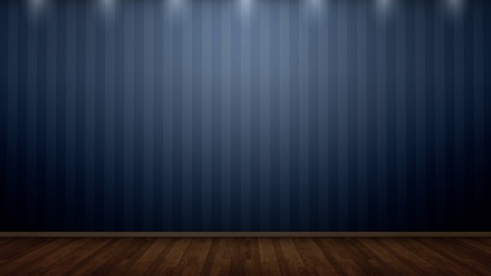 Blue striped wall and wooden floor interior