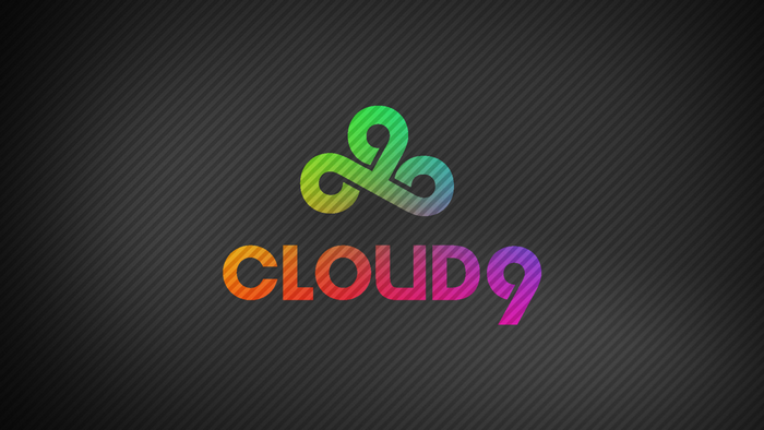 Cloud9 logo with rainbow gradient on a dark background