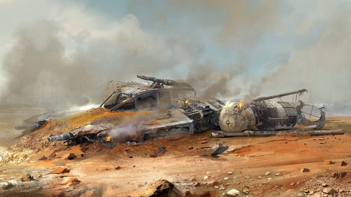 Star Wars Y-Wing wreck in desert