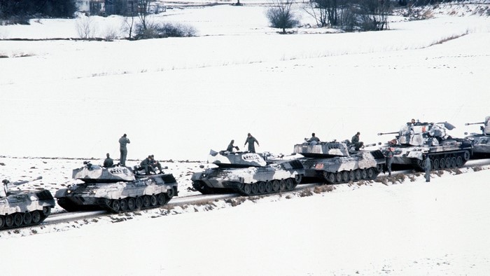 Bundeswehr Leopard 1 tanks in a snowy landscape