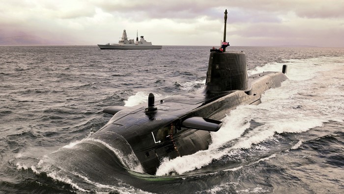Astute class submarine and Type 45 destroyer at sea