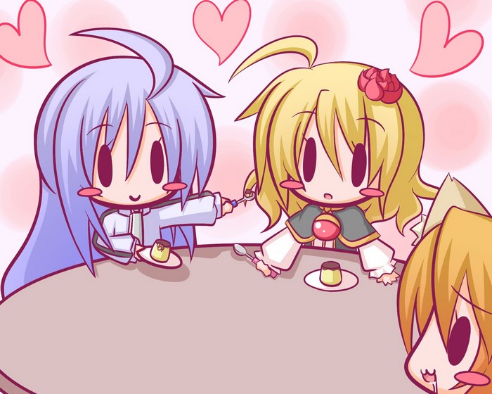 Anime girls eating pudding