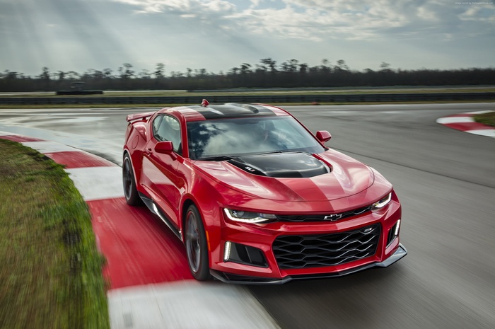 Red Chevrolet Camaro ZL1 on a Racetrack