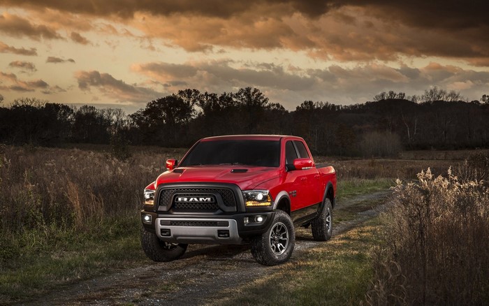 Red Ram pickup truck on a dirt road