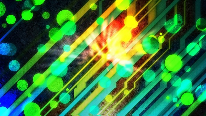 Abstract digital art with glowing circles and lines