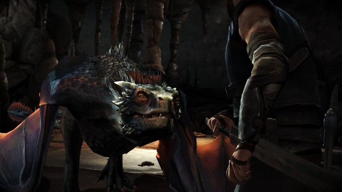 Dragon and man in a cave from Game of Thrones
