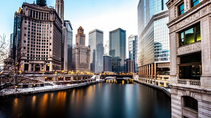 Chicago Riverfront Skyline with Skyscrapers