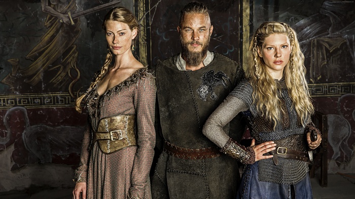 Travis Fimmel, Katheryn Winnick, and actress from Vikings