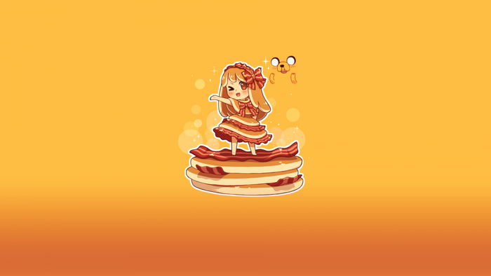 Chibi girl on pancakes with bacon and Jake the Dog