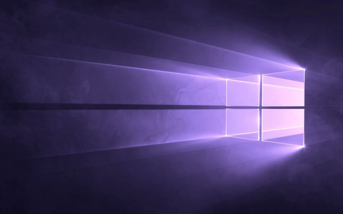 Windows 10 logo with purple light and smoke