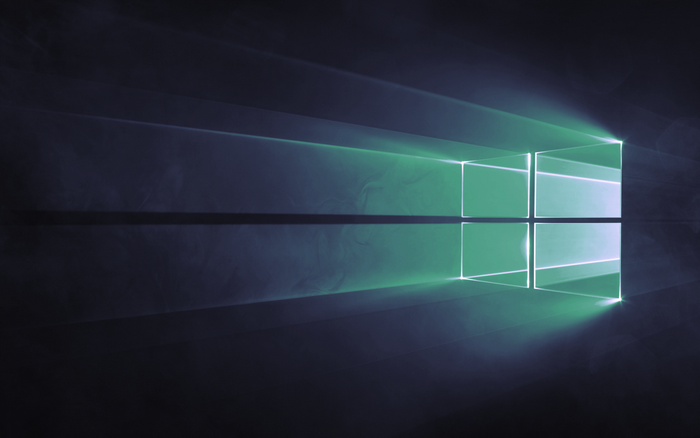 Windows 10 logo with green light beams
