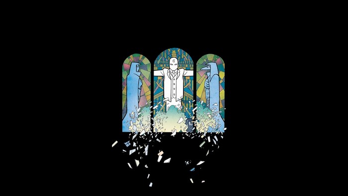 Moon Knight from Marvel Comics in a stained glass window