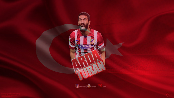 Arda Turan on Turkish Flag Background