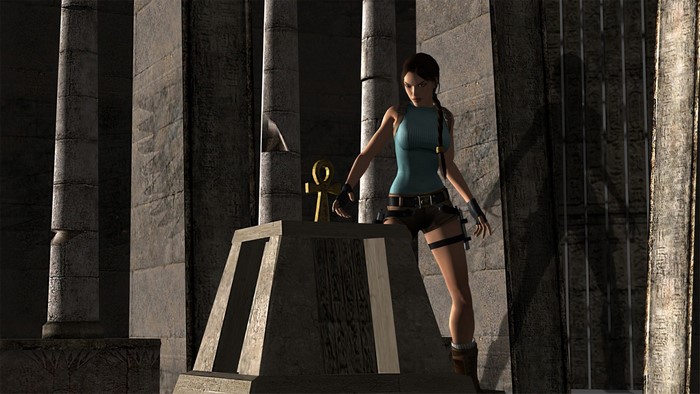 Lara Croft from Tomb Raider in an ancient tomb