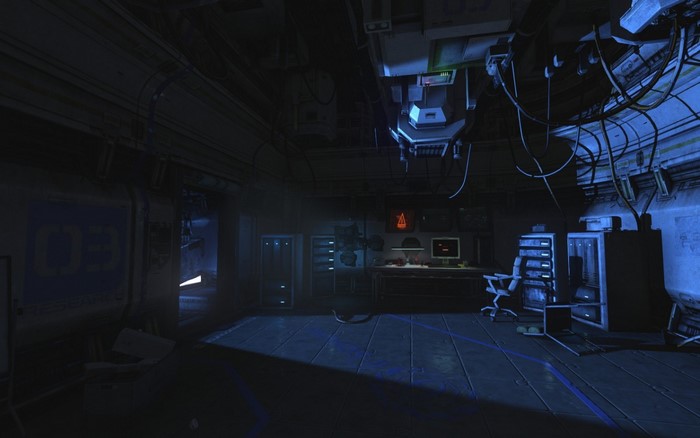 SOMA screenshot of a dark, futuristic laboratory