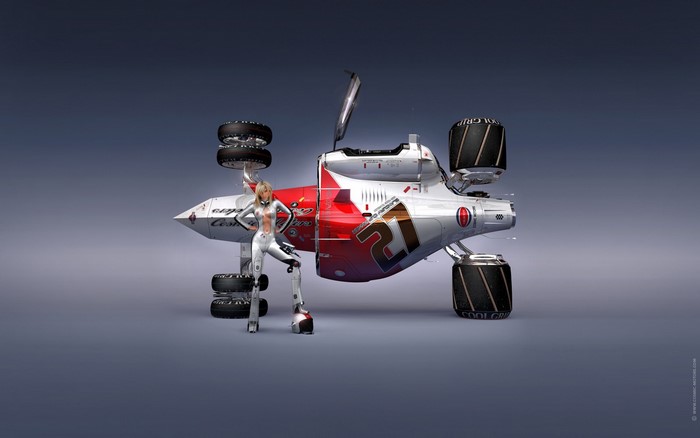 Woman with futuristic vehicle from Cosmic Motors