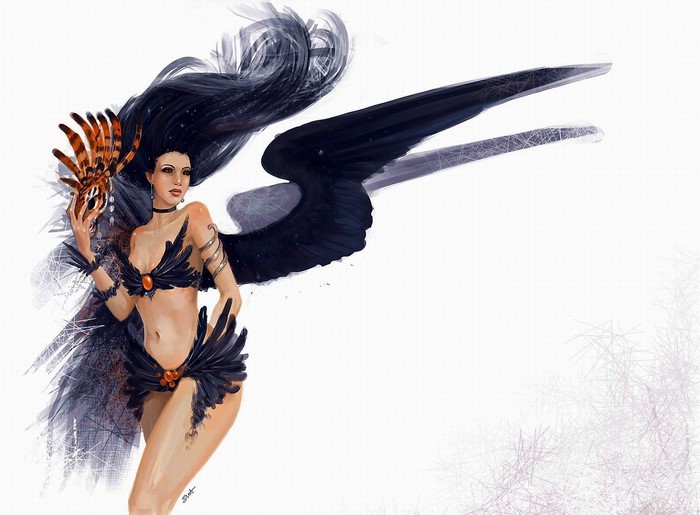 Woman with black wings and mask