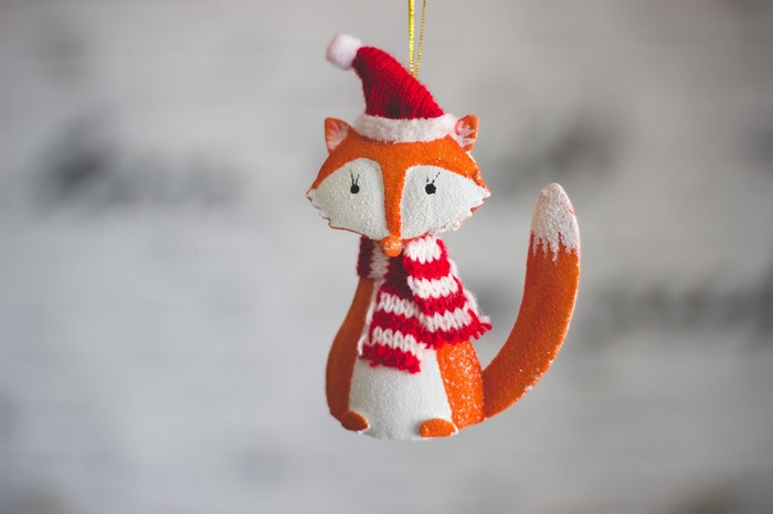 Felt Christmas fox ornament with Santa hat and scarf