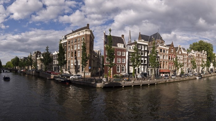 Amsterdam Canal with Buildings and Boats