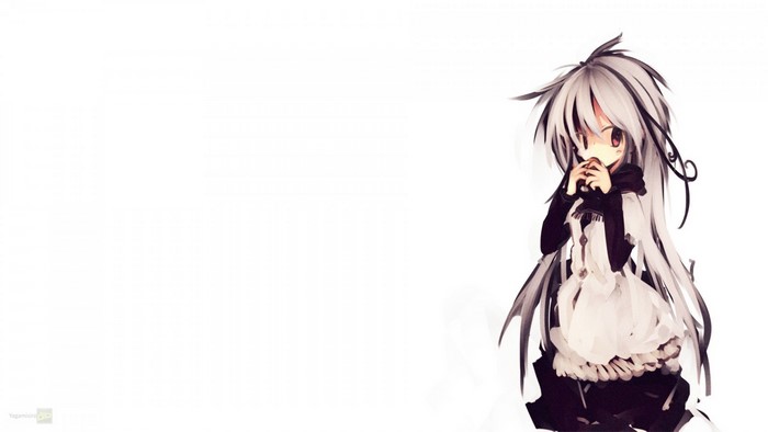 Anime girl with long white hair eating
