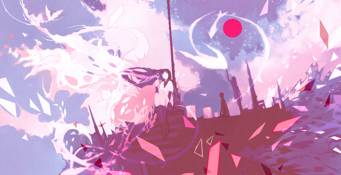 Anime illustration of a girl and ethereal creatures