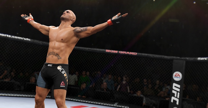UFC fighter with arms raised in victory