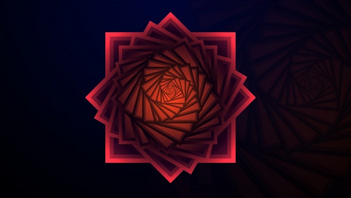 Red fractal spiral shape on dark background