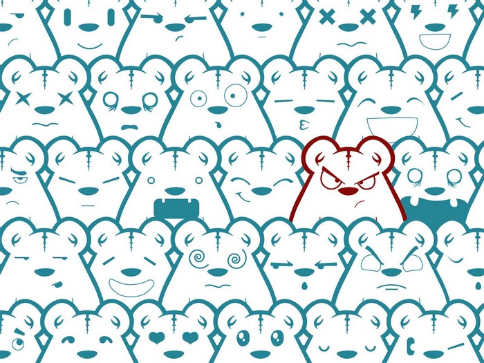 Pattern of cartoon bears with different emotions
