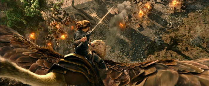 Anduin Lothar from Warcraft riding a Gryphon