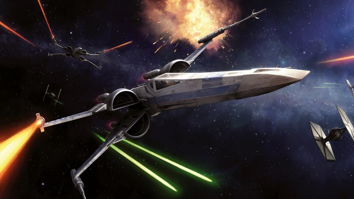 Star Wars X-wing and TIE fighters in space battle