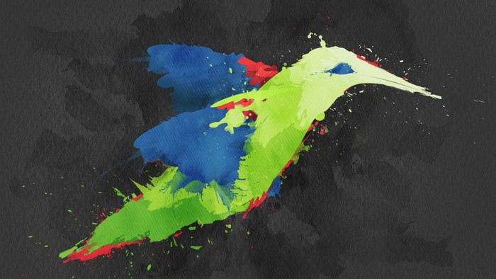 Watercolor painting of a hummingbird in flight